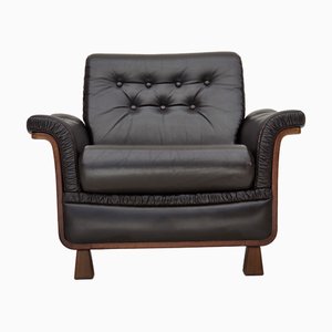 Scandinavian Armchair in Brown Furniture Leather & Teak Wood Legs, 1970s