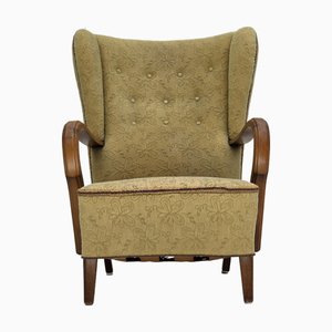 Danish Armchair in Light Green Furniture Velour & Beech Wood, 1960s