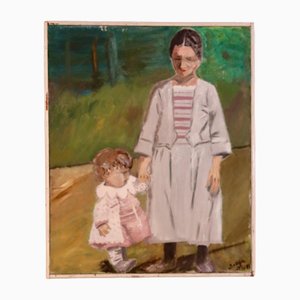 Sonja, Mère et Enfant, 1950s, Peinture à l'huile, Encadré