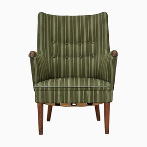 Poltrona in lana verde e legno di teak, Danimarca, anni '60