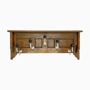 Art Deco Oak Wood Wall Mounted Coat Rack,1930s