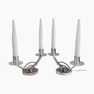 Französische Art Deco Tischlampen aus Chrom & Glas, 2er Set