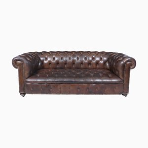 Sofá Chesterfield inglés de cuero, años 50