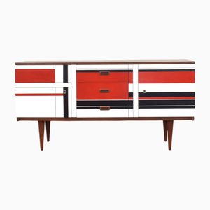 Mid-Century Modern Walnut Sideboard with Hand-Painted Pattern, 1960s