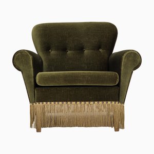 Poltrona in velluto e gambe in frassino, Danimarca, anni '70