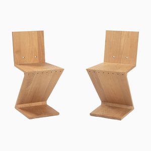 Set of Zigzag Chairs in Elmwood attributed to Gerrit Thomas Rietveld for Rietveld, 1990s
