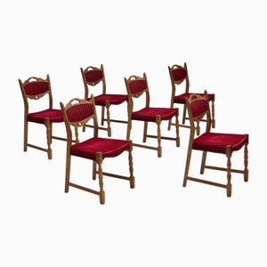 Danish Dining Chairs in Oak Wood & Furniture Wool, 1970s, Set of 6