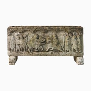 Roman Concrete Planter with Facade Sculpted, France, 1920s