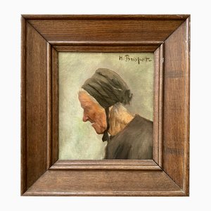 Henri Brispot, Portrait d'une Femme Bretonne, 1800s, Huile sur Toile, Encadrée