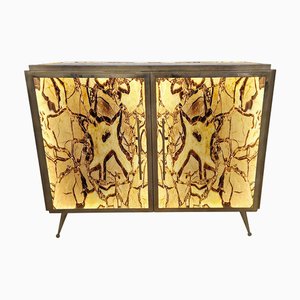 Credenza con illuminazione in vetro, anni '80