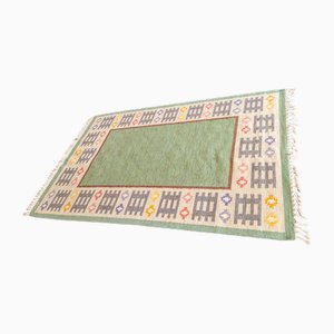 Swedish Handwoven Röllakan Flat-Weave Rug by Anna Wengholm, 1950s