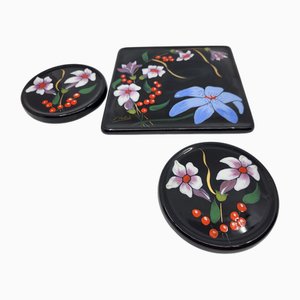 Enamel Trivet and Coasters from Manufacture Des Emaux De Longwy 1798, France, 1970s, Set of 3