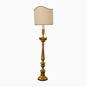 19th Century Brass Torch Lamp with Lampshade