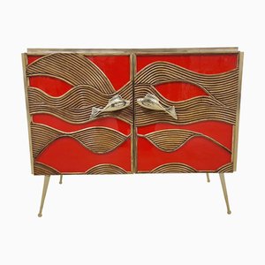 Credenza a due ante in vetro e bambù, anni '80