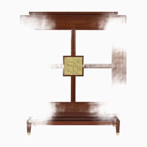 French Bar Cabinet in Mahogany and Leather attributed to Rousseau Eet Lardin, 1940s