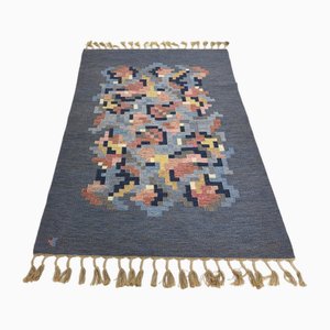 Tapis Röllakan en Laine Tissée à Plat par Erik Lundberg, Suède, 1960s