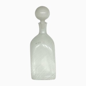 Bottiglia quadrata con tappo in vetro di Murano in filigrana bianca, 1983