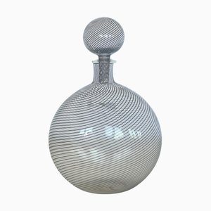 Oval Bottle with Black Filigree Cap in Murano Glass, 1983