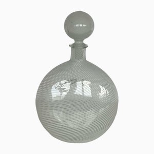 Oval Bottle with White Filigree Stopper in Murano Glass, 1983