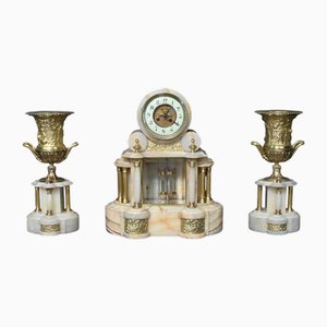 Cornice per camino in marmo e bronzo, set di 3