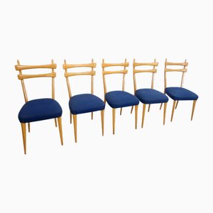 Sedie da pranzo vintage in acero e tessuto blu oltremare, anni '50, set di 5