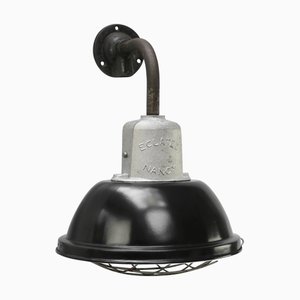 Lámpara de pared de fábrica francesa industrial vintage esmaltada en negro