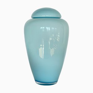 Hellblaue Mehrlagige Vase mit Muranoglas Stopper, 1990er