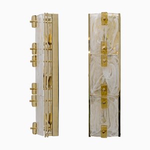 Appliques Modernes en Laiton et Verre de Murano Blanc Lait et Verre Ambré, 2000, Set de 2