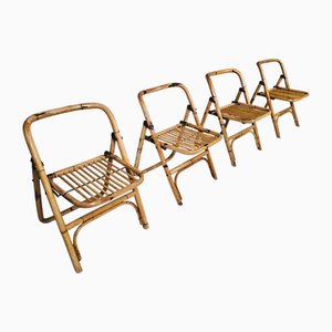 Bamboo Folding Chairs in Brass Details from Dal Vera, Italy, 1960s, Set of 4