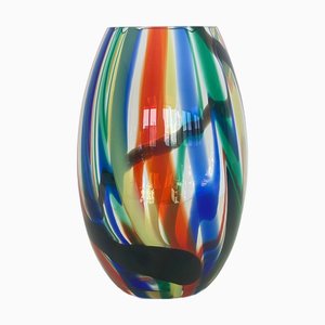 Jarrón lineal de cristal con bandas de colores de cristal de Murano, años 90