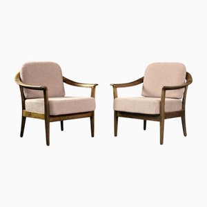 Moderne deutsche Mid-Century Armlehnstühle aus Kirschholz & Stoff in Dirty Pink von Wilhelm Knoll, 1970er