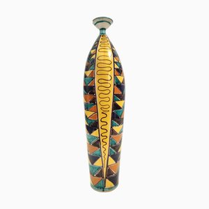 Vintage Lacquered Ceramic Vase with Geometric Patterns, 1950s