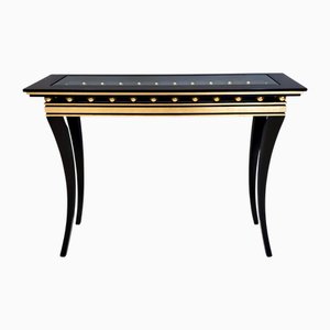 Rectangular Ebonized Beech Console Table with Crystal Top by Roberto Ventura, Italy, 2000s