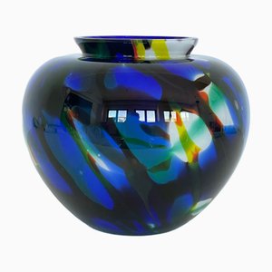Jarrón de cristal de Murano soplado en azul y multicolor, 1983