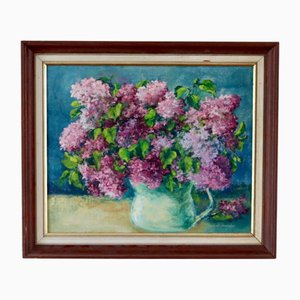 Lyyli Sainio, Composizione floreale, anni '60, dipinto ad olio, con cornice