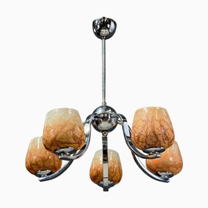 Art Deco Chrome 5-Arm Chandelier, 1930s