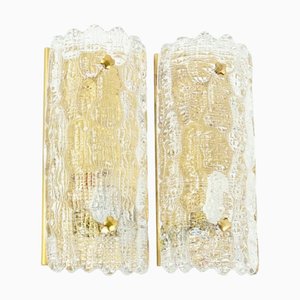 Mid-Century Modern Scandinavian Glass and Brass Wall Lamps by Carl Fagerlund for Orrefors, 1960s, Set of 2