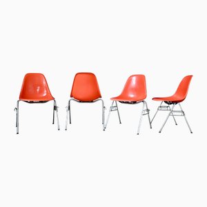 Sedie vintage in fibra di vetro arancione di Charles & Ray Eames per Herman Miller, anni '60, set di 4
