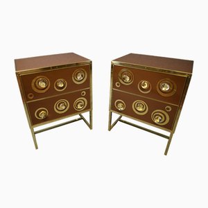 Brown Bedside Tables with Murano Glass and Brass, 2018, Set of 2