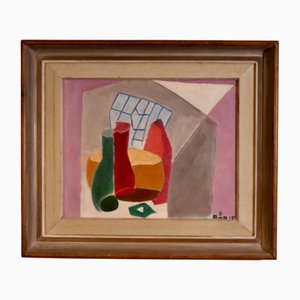 Börie, Nature morte abstraite, Années 60, Peinture à l'huile, Encadré