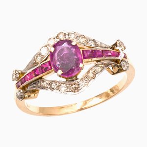 Edwardian Ruby and Diamond Cluster Ring, 1910s
