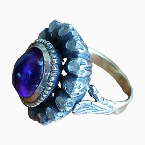 Viktorianischer Diamant-Cabochon-Ring aus Amethyst und Rosenschliff. 19. Jahrhundert, 1850