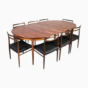 Round Dining Table and Chairs by Gustav Bahus, Norway, 1960s, Set of 9