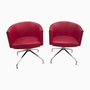 Red Eco-Leather Armchairs, 2000s, Set of 2