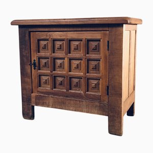 Brutalist Spanish Carved Oak Small Cabinet, 1960s