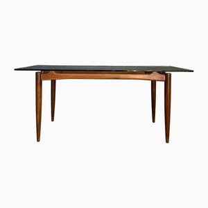 Vintage Italian Table in Wood and Glass, 1960s