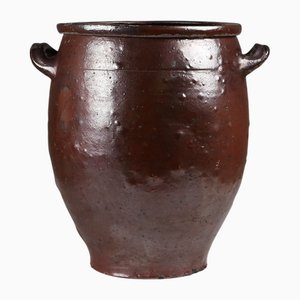 Vaso grande rustico in ceramica marrone, Belgio, inizio XIX secolo