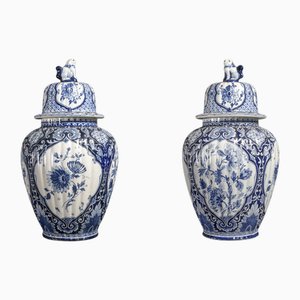 Große Blau-Weiße Ingwergläser, 18. Jh. von Delft, 2er Set