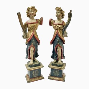 Artiste Italien, Anges Baroques, 17ème Siècle, Pinus Cembra, Set de 2