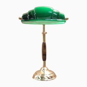 Lampe Ministérielle Churchill en Laiton avec Verre Opalin Vert, 1920s